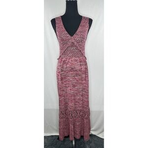 Anthropologie Odd Molly Maxi Dress Knit Sleeveless‎ V Neck Crochet Pink Size 2